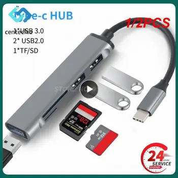 1/2 ADET Tip C HUB 4 Port USB 3.0 Taşınabilir Splitter Kart Okuyucu Multiport SD TF Portları ile Bilgisayar Aksesuarları İçin