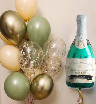15 adet / takım şampanya şişesi Avokado Yeşil Doğum Günü Balon Yetişkin 20 30 50th Doğum Günü Partisi Düğün Süslemeleri Hava Helyum Globos