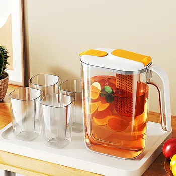 2.6 L Büyük Kapasiteli Plastik Soğuk Su ısıtıcısı meyve çayı limon Filtresi ve 4 Bardak Gıda Sınıfı Malzeme OLARAK Ev Drinkware