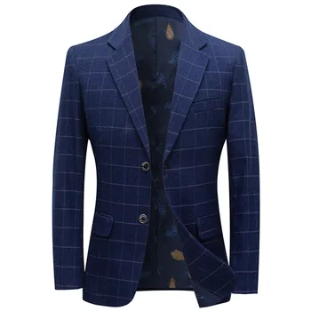 2023 Erkek İş moda elbise Ceket Ekose Tarzı Rahat Tek Düğme Slim Fit Izgara Elbise Ceket Blazer