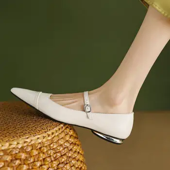 2023 Yeni Varış 9 Yaşında Mağaza Hakiki Deri Kadın Topuklu Ayakkabı Bahar Rahat Sivri Burun Moda Kalın Topuk Ayakkabı