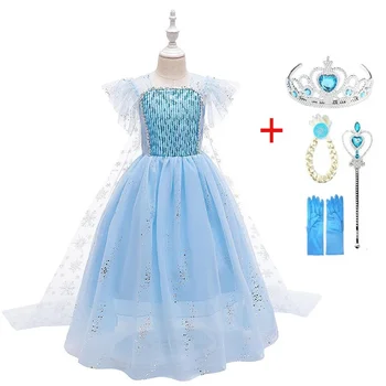 2024 Yaz Yeni Elsa Elbise Kızlar İçin Prenses Parti Kostüm Kar Kraliçesi Cosplay Elza Anna Vestidos Çocuk Cadılar Bayramı Giyim