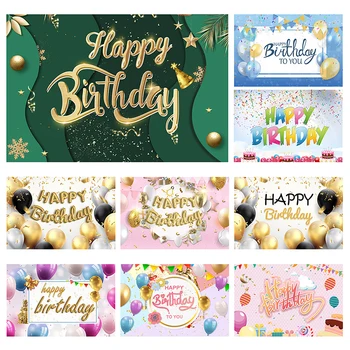 225 * 150cm Doğum Günü Partisi Fotoğrafçılığı Arka Plan Fotoğraf Bezi Doğum Günü Backdrop Yeniden Kullanılabilir Mutlu Doğum Günü Partisi Dekorasyon