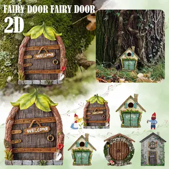 2D Minyatür Peri Gnome Kapı Figürleri Elf Ev Yard Sanat Bahçe Ağacı Heykel Heykelleri Bahçe Dekor Süsler G4X6