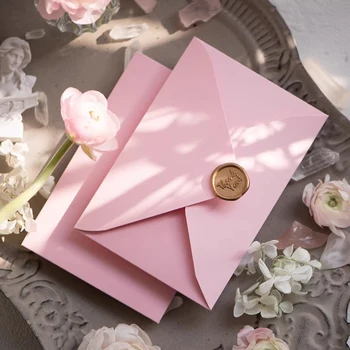 5 adet Sevimli Katı Pembe Zarflar Kalın Kağıt Düğün Davetiyeleri Kart Kapağı Kore Kırtasiye Kawaii mühür mumu Çıkartmalar