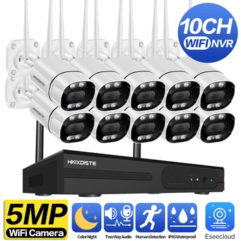 5MP Kablosuz Wifi Kamera Sistemi 10 Kameralar Video CCTV Seti Açık Gözetim Kamera 8CH NVR Güvenlik Kiti İki Yönlü Ses