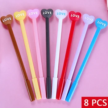 8 ADET Tatlı Aşk Jel Kalem Sevimli Şeker Renk Nötr Kalemler Öğrenci Yazma Aracı Okul Ofis Kırtasiye Okul Malzemeleri Kız Hediye