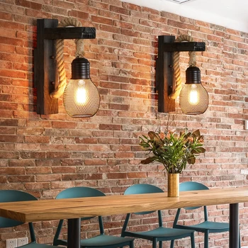 Ahşap ışık Retro Cafe endüstriyel tarzı koridor dekoratif lamba restoran Bar yaratıcı tahıl Amerikan Country duvar lambası