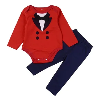 Bahar Sonbahar Romper + Pantolon giyim setleri Erkek Bebek Giysileri Yürümeye Başlayan Giysi Yenidoğan Doğum Günü Resmi Beyefendi Giysileri