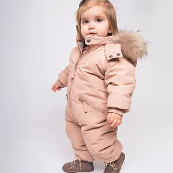 Bebek Aşağı Tulum Stokta Avrupa ve Amerika Ebeveyn-çocuk Tarzı Kürk Yaka Bebek Tırmanma Takım Elbise