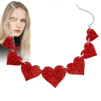 Bling Glitter sevgililer Günü Takı Hediye Uzun Kırmızı Akrilik Aşk Kalpler Kolye Kadınlar İçin Kalp Kolye Gerdanlık Kolye