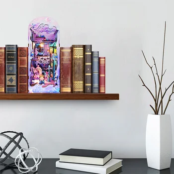 DIY Kitap Nook Kiti 3D Ahşap Bulmaca Kitaplık Eklemek Dekor led ışık DIY Minyatür Dollhouse model seti Yaratıcı Eğitici