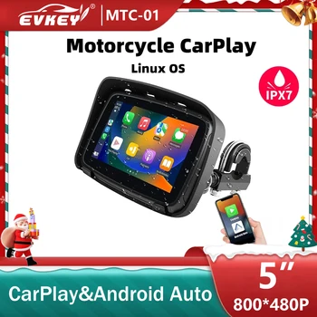 EVKEY Motosiklet CarPlay Motosiklet İçin 5 inç GPS Navigasyon Su Geçirmez Ekran Kablosuz Araba Oyun ve Android Otomatik ve Ayna IPX7 Scre