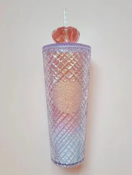 Elmas Radyant Tanrıça Kupası LOGO İle 710ml Yaz Soğuk Su Bardağı pipetli bardak Çift Katmanlı Plastik Durian Kahve Kupa