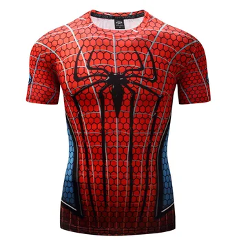 Erkek Örümcek Baskı T-shirt Açık Vücut Geliştirme Spor Kısa Kollu Gömlek Yaz Çabuk Kuruyan Kumaş Sokak Büyük Boy Giyim