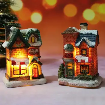 Ev Heykelcik Noel Reçine Aşınmaya Dayanıklı Küçük Reçine Ev Köy Minyatür Model noel dekorasyonları Düğün için