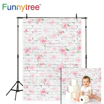 Funnytree çiçek beyaz tuğla duvar kağıdı fotoğraf arka plan fotoğraf Bebek duş zemin düğün photocall photozone photophone