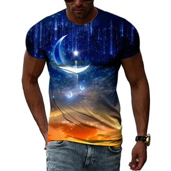 Göksel Hikayesi Romantik Ay Resimleri Moda 3D Harajuku Baskı erkek Ve Kadın Rahat Kısa Kollu Yuvarlak Boyun T-Shirt