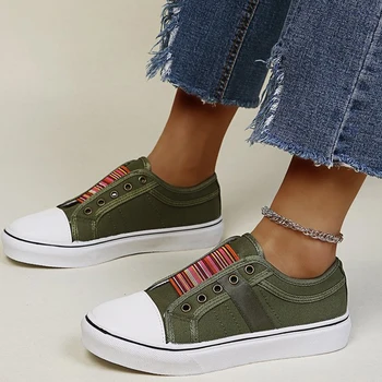 Gündelik kadın ayakkabısı kanvas sneaker Daireler Üzerinde kayma Ayakkabı Kadın Loafer'lar 2023 Bahar Yeni Konfor Yürüyüş Düz