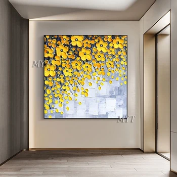Güzel Çiçek Tasarımları Tuval Boyama 3d Resim Sarı Doku Akrilik Sanat Çerçevesiz Bitki Soyut Duvar sanat dekoru