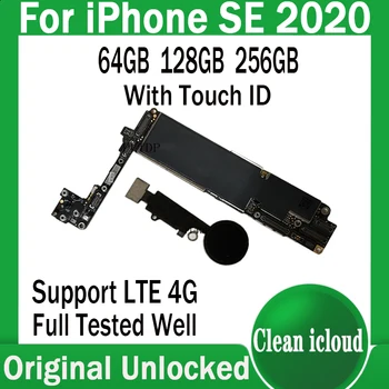 Iphone SE 2020 için 4.7 inç Anakart/Dokunmatik KİMLİĞİ,100% Orijinal Unlocked Tam Cips ve Ücretsiz İcloud Mantık Anakart 64G/128G