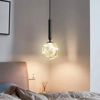 Iskandinav cam LED Modern kolye ışık asılı lambalar tavan başucu yatak odası oturma odaları ev dekor Yıldızlı gökyüzü ışık fikstür