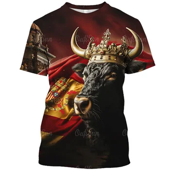 Ispanyol Boğa Güreşi Grafik T Shirt Erkekler için İspanya Boğa T-shirt 3D Sığır Mücadele baskılı tişört Gömlek Bayan Giyim Kısa Kollu