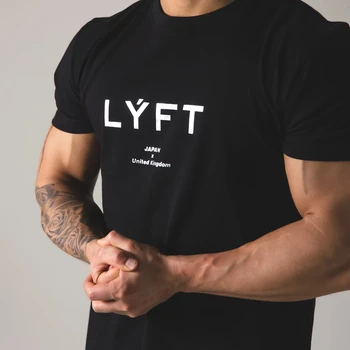 JAPONYA LYFT Erkekler koşu kısa kollu t-shirt Pamuklu T Shirt Rahat Baskı T Shirt Spor Salonu Spor Vücut Geliştirme Egzersiz Erkek Tee Tops