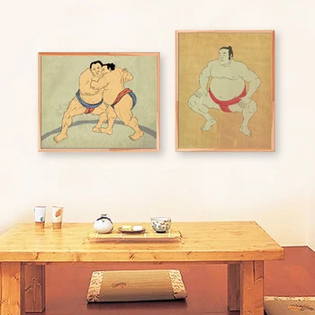 Japon Sumo Güreşçi Güreş Posterler ve Baskılar Japonya Ahşap Blok Tarzı Tuval Boyama Duvar Resmi Oturma Odası Ev Dekor