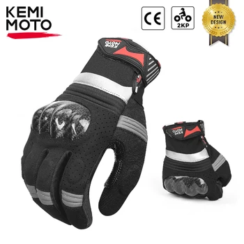 KEMiMOTO CE motosiklet eldivenleri Dokunmatik Ekran Nefes Tam Parmak Guantes PVC koruyucu donanım Yarış Motocross ATV Luvas
