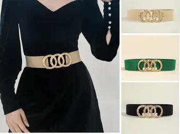 Kadın kemeri High-end Kemer Moda Dekorasyon Yeni Altın Daire Bel Mühür Yüksek Elastikiyet Elbise Kazak Aksesuar Kemerleri
