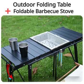 Kamp IGT Ücretsiz kombinasyon masa açık katlanır masa taşınabilir piknik barbekü masa 304 paslanmaz çelik barbekü ızgara