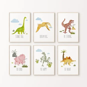 Karikatür Dinozor Cesur Güçlü Tırnaklar Posterler Ve Baskılar Kreş duvar sanatı tuval yağlıboya Bebek Çocuk Yatak Odası Ev Dekorasyon