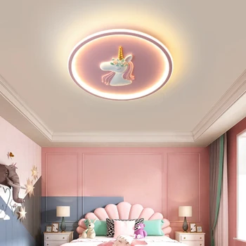 Karikatür Unicorn tavan ışıkları sevimli prenses odası bebek odası dekor ışık basit yaratıcı erkek kız yatak odası tavan lambaları pembe mavi