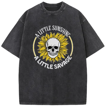 Komik Hemşire Kafatası Baskı kısa kollu tişört Yaz Pamuk 230g Yıkanmış T-Shirt Yenilik Rahat Gevşek Ağartılmış Tshirt