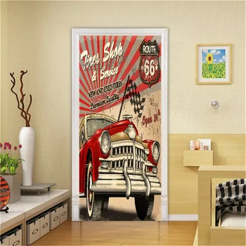 Kırmızı Araba Otobüs 3D Kapı Sticker Peel & Stick Vinil Poster Çıkarılabilir Duvar Kağıdı Oturma Odası Yatak Odası Dekorasyon Duvar Çıkartması Ev dekor