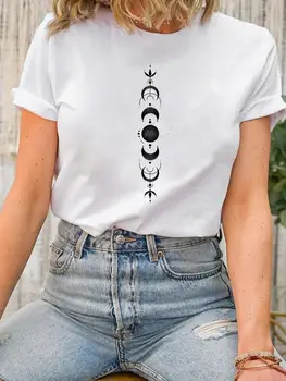 Kısa Kollu Bayan Kadın Gömlek Tee Moda Ay Trend Sevimli Güzel Giysiler Kadın Baskı Bahar Yaz grafikli tişört