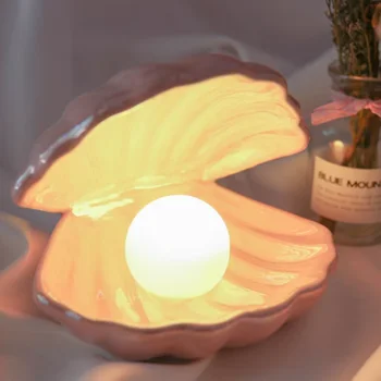 LUWU İskandinav seramik kabuk İnci lamba romantik yaratıcı gece lambası yatak odası için