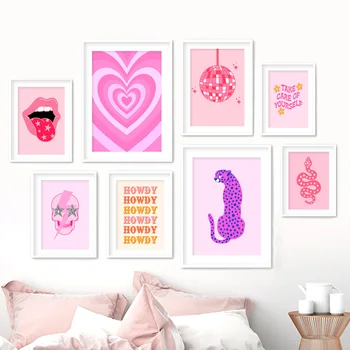 Leopar Kafatası Yılan Kalp Yıldız Kendini Aşk Pembe Moda Soyut Baskılar duvar sanatı tuval Posterler Estetik Oturma Odası Ev Dekor