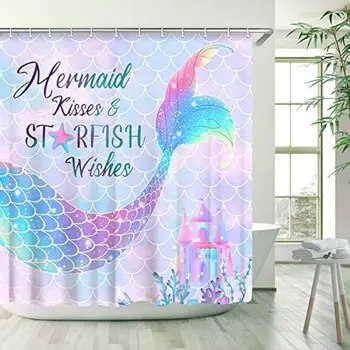 Mermaid Duş Perdesi Renkli Balık Terazi Okyanus Çocuk Banyo Asılı Perde Mor Denizkızı Kuyruğu banyo perdesi Banyo Dekor