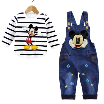 Mickey Mouse Bebek Erkek Kız Giysileri Setleri Erkek Bebek Uzun Kollu Tişört + Kot Pantolon 2 Adet Karikatür spor takımları Bebek Giysileri