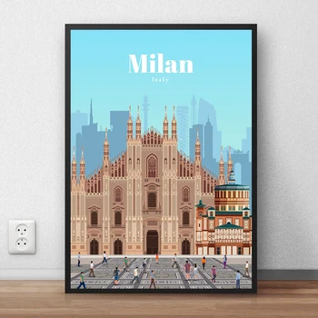 Milan Dünya Peyzaj Turizm Poster Duvar Sanat Baskı Tuval Boyama Oturma Odası Yatak Odası Dekorasyon Resimleri ıçin Moda Yapıt