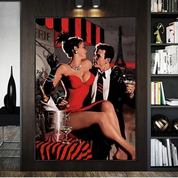 Modern Pop sanat posterleri Film Arsa Retro Tarzı Yağlıboya Flört Çift resim tuvali Baskı ev içi dekorasyon Boyama