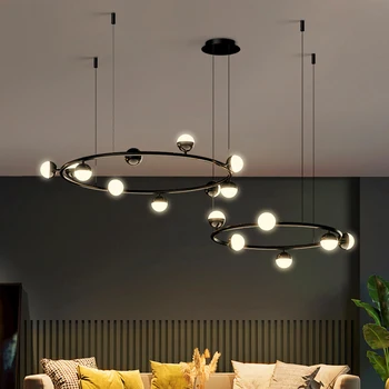 Modern halka Led kolye ışıkları oturma odası restoran avize yatak odası için siyah ev dekorasyon ışıklandırma süspansiyon tasarımı