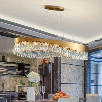 Modern kristal avize yemek odası için lüks dikdörtgen asılı ışık Led yaratıcı ev dekor lambası altın mutfak Armatürleri