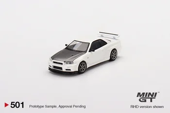 MİNİ GT 1: 64 Nissan Skyline GT-R (R34) V-Spec II N1 Beyaz RHD MGT00501-CH Araba pres döküm model araç Oyuncak