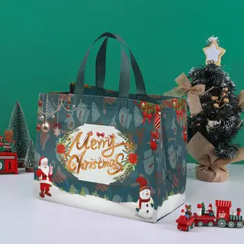 Noel hediyesi Çanta Şenlikli Yeniden kullanılabilir noel hediyesi Çanta Karikatür Noel Baba Kardan Adam Desen Tote Çanta Noel Partisi Hediyeler için