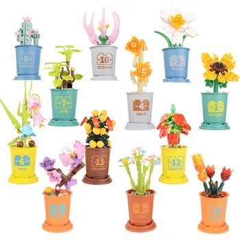 Orijinal Mini Saksı Yapı Taşları Çiçek 12 ay kahve fincan tabanı Modeli Dekorasyon DIY çocuk eğitici oyuncak masa dekorasyon