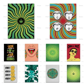 Otlar Yaprak Mandala sanat posterleri Dil İlaç Lsd Damga Baskı Sigara Kız Duvar Dekor Pop Art Genç Odası Dekor Tuval Boyama