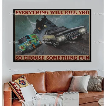 Oto Yarış Racer Araba Retro Poster Her Şey Seni Öldürecek Duvar Sanatı Baskılar Ev Dekor Tuval Benzersiz Hediye